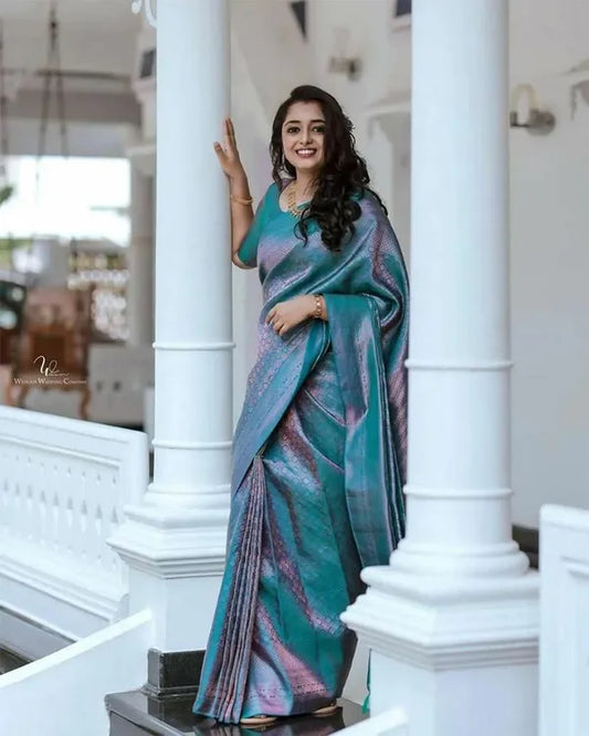 Blue Rich Pallu & Jacquard Work Saree for Women