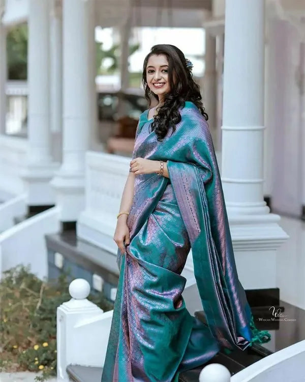 Blue Rich Pallu & Jacquard Work Saree for Women