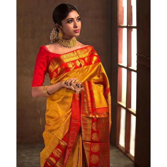 Yellow Rich Pallu & Jacquard Work Saree for Women