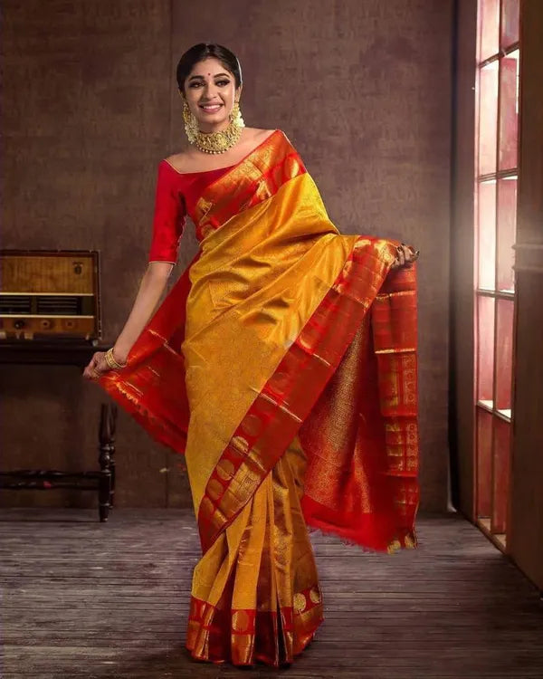 Yellow Rich Pallu & Jacquard Work Saree for Women