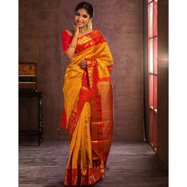 Yellow Rich Pallu & Jacquard Work Saree for Women