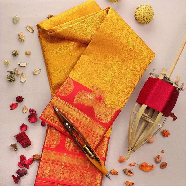 Yellow Rich Pallu & Jacquard Work Saree for Women