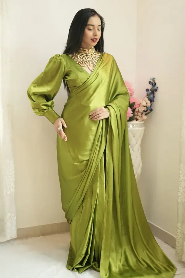 Parrot Green Soft Fabric Saree for Women