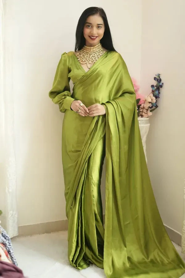 Parrot Green Soft Fabric Saree for Women