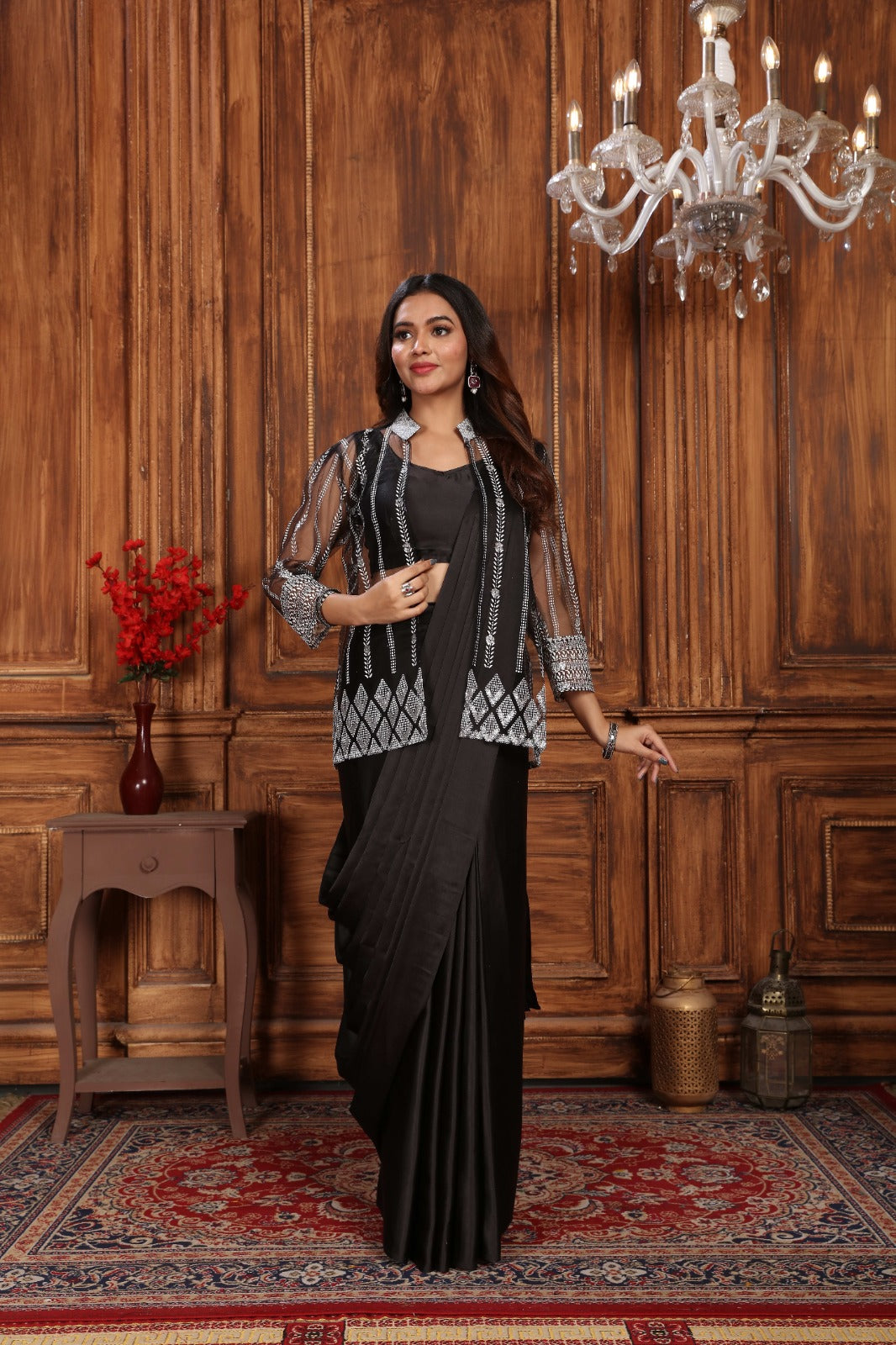 Black Designer Soft Silk Ready to Wear Saree