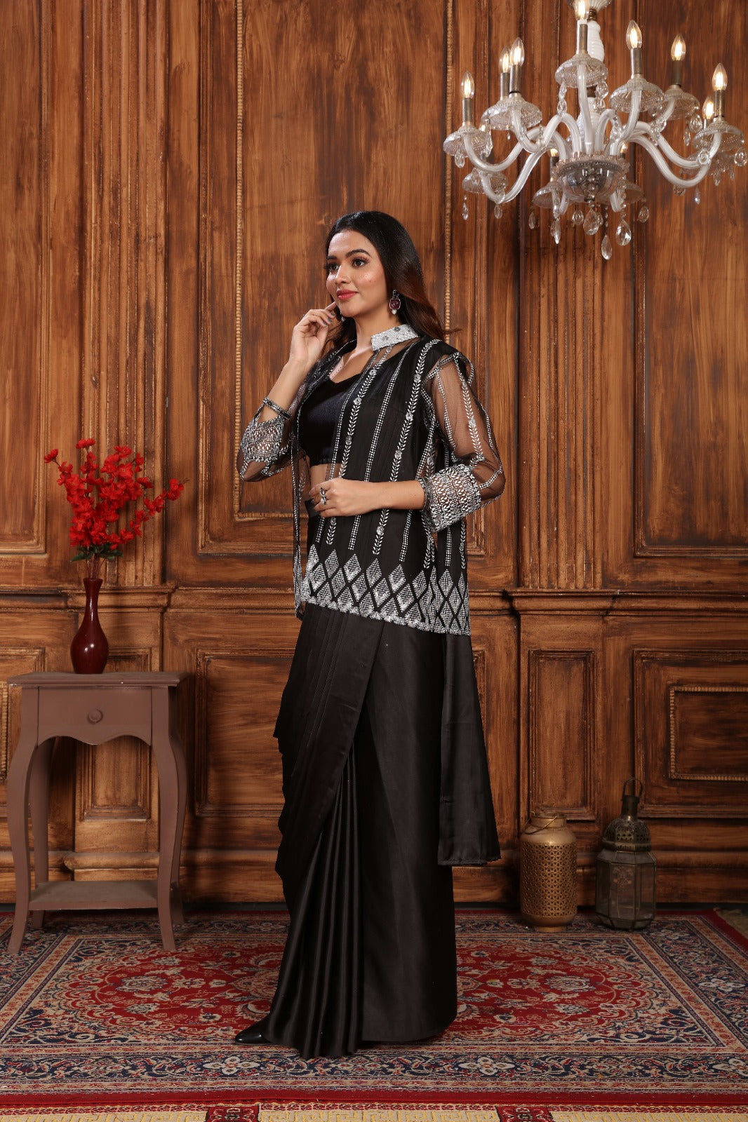 Black Designer Soft Silk Ready to Wear Saree