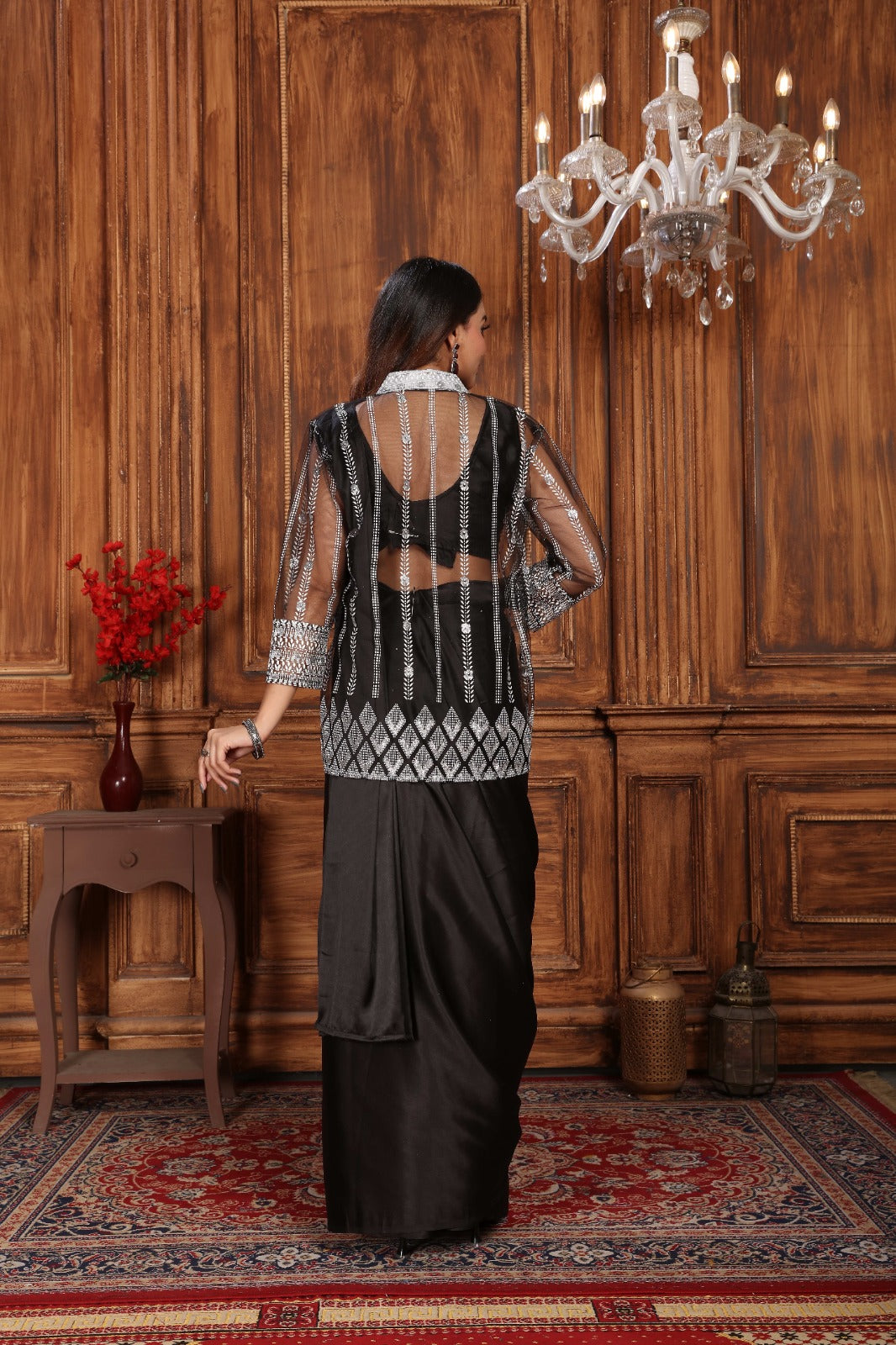 Black Designer Soft Silk Ready to Wear Saree